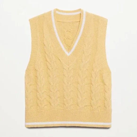 Mango Cable Knit Vest Sweater Sleeveless - Picture 3 of 4